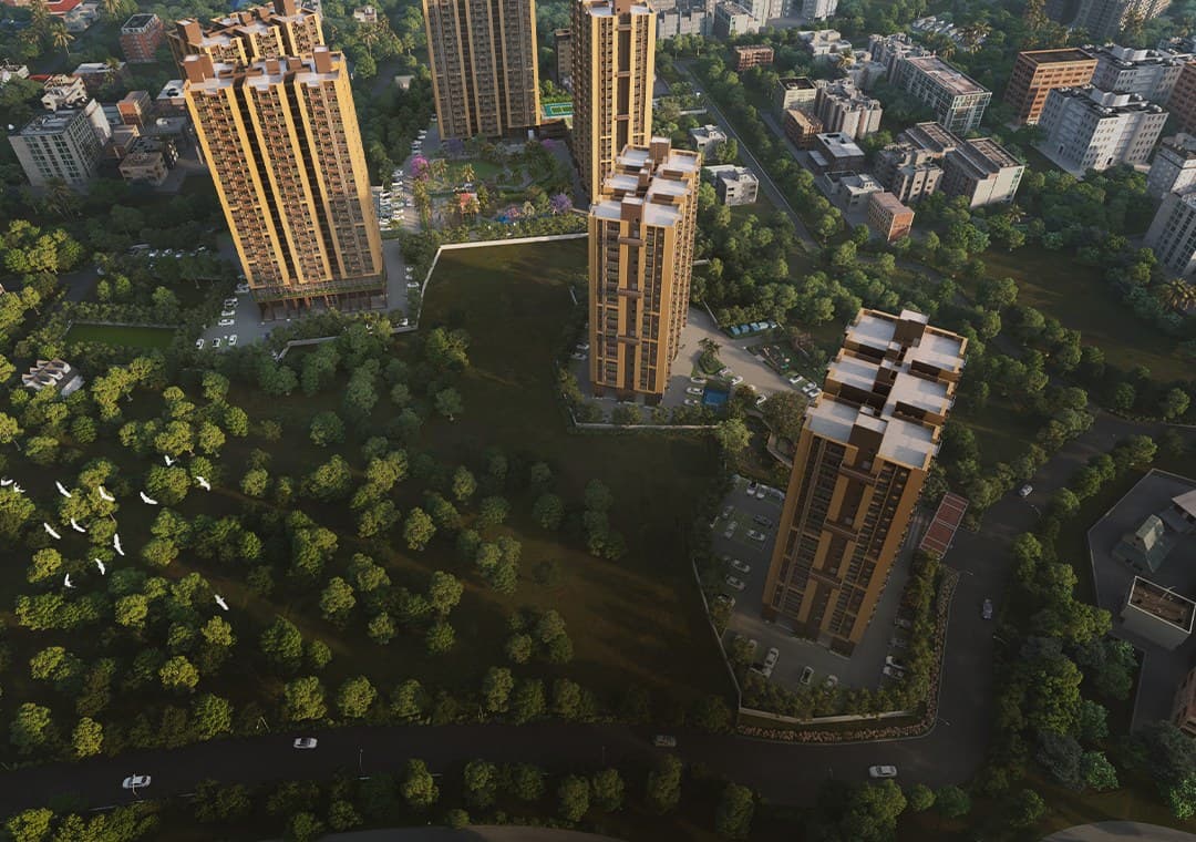 Aerial view of Orizon amid mature greenery