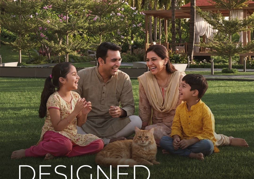 Family on the central recreation lawn