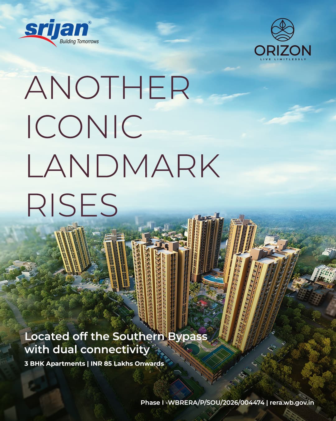 Orizon towers rising above the Kolkata skyline